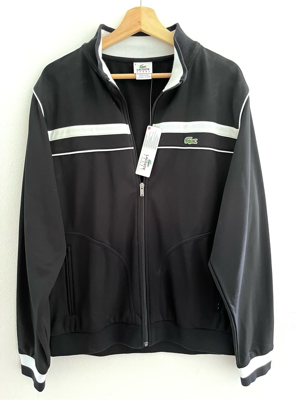 Lacoste Black Track Jacket with White Stripe Accents